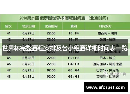 世界杯完整赛程安排及各小组赛详细时间表一览